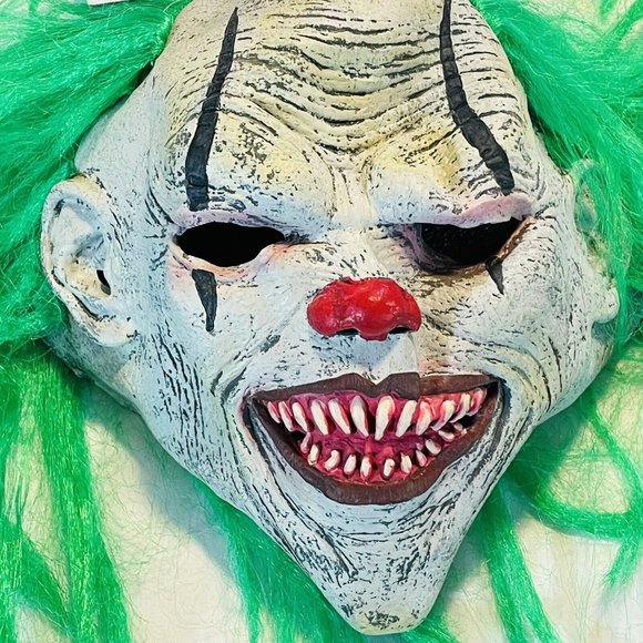 Halloween Clown W/ Green Hair Rubber Mask Midnight Creatures Seasons Adult - Picture 1 of 9